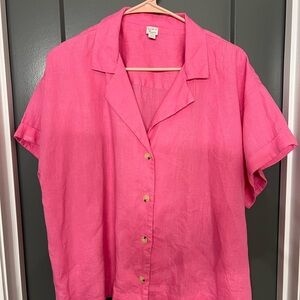 LOFT Vibrant Pink Button-Down Shirt size XL linen.